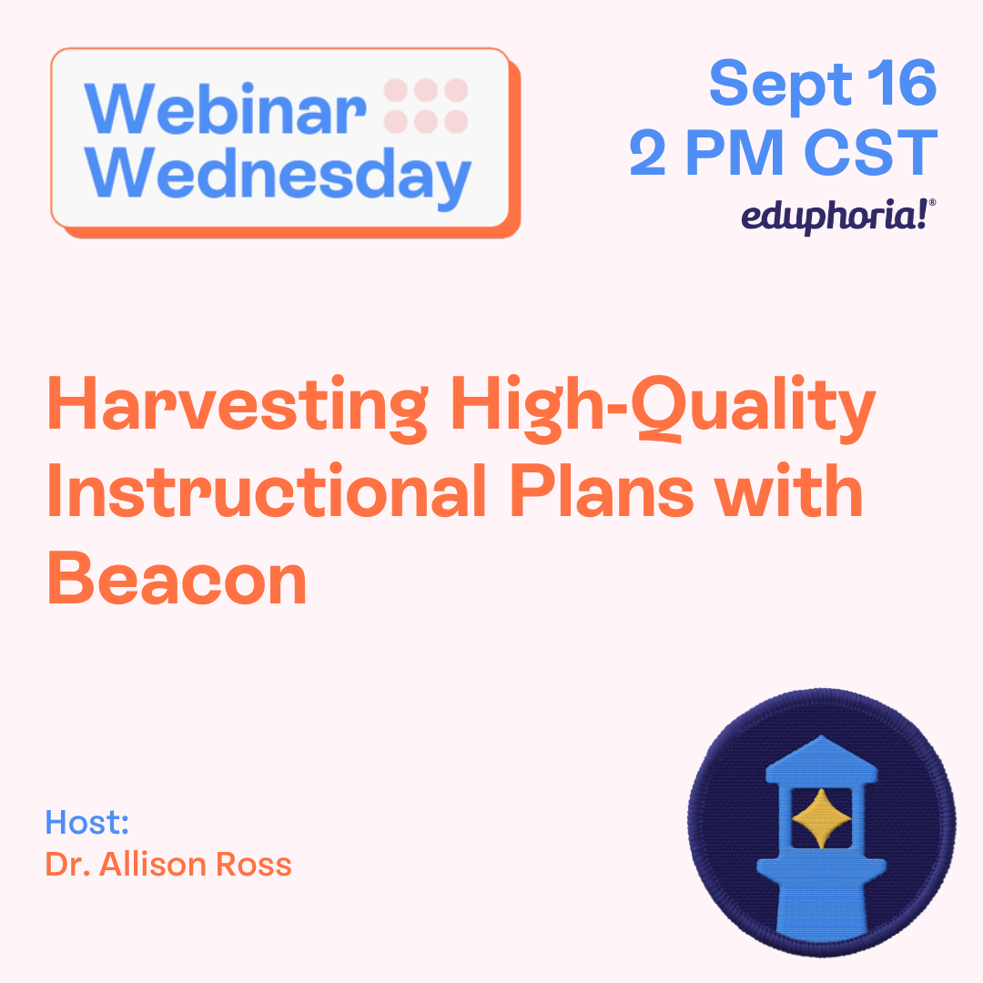 Webinar announcement for instructional planning with Dr. Allison Ross on September 16.